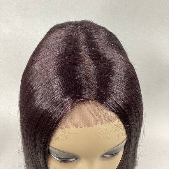 Lyna Angled Bob 99J dark Plum Wig Deep Part Lace Front Straight Synthetic Hair - Picture 2 of 9